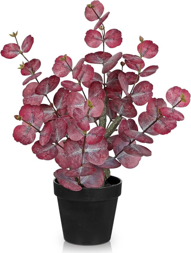 Detalle de Arborus 46cm Tall Artificial Eucalyptus Plant in Black Pot (Silver Dollar Red Eucalyptus look)