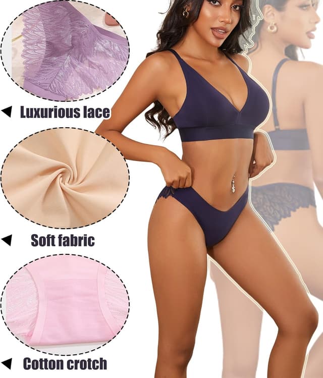 Thumbnail 3 de FINETOO 6-Pack Sexy No-Show Lace Bikini Underwear for Women (Silky Seamless Cheeky Hipster)