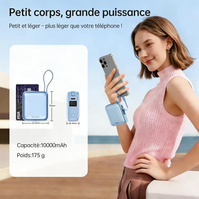 Detalle 2 de Hichain Mini Batterie USB C 22,5 W 10000 mAh