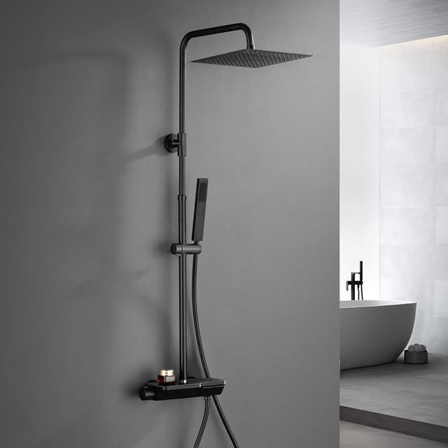 Thumbnail 6 de Colonna doccia Görbach Nero con termostatico in acciaio inox 304 e soffione 20×20 cm