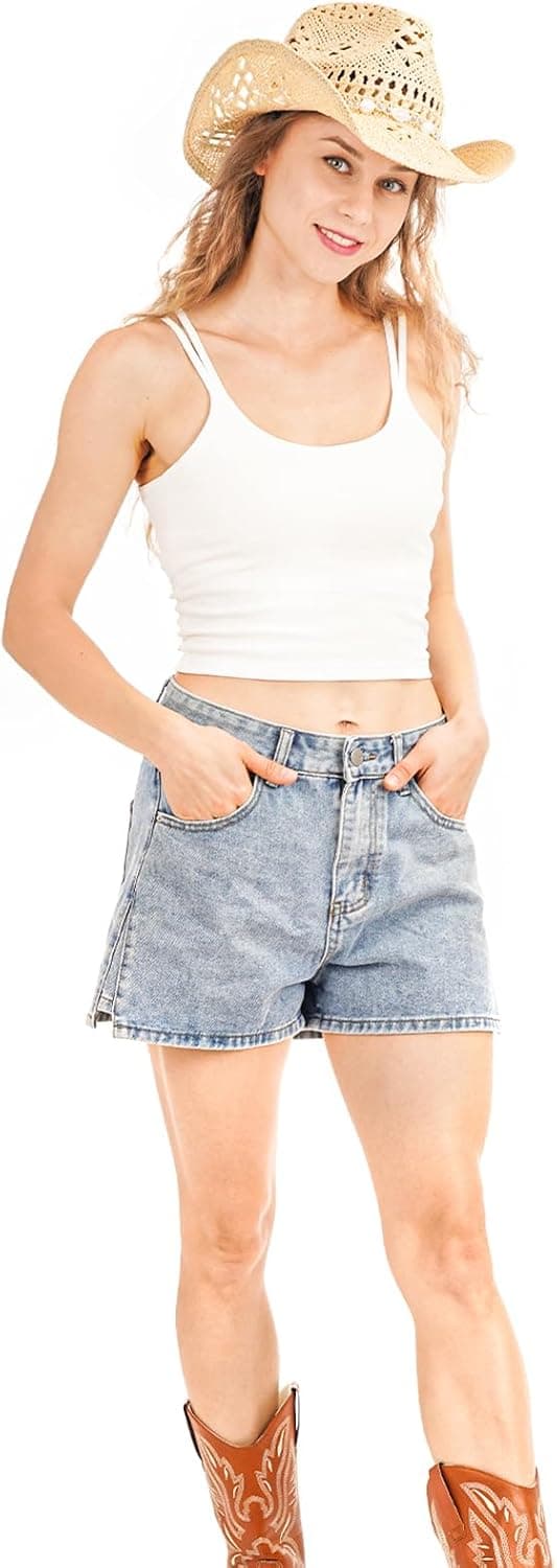 Detalle de WQWOVRVO straw cowboy hat with shapeable wide brim (white/black) for women and men