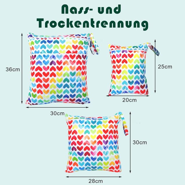 Detalle de Rinfency 3er Wetbag-Set (groß) für Kindergarten, wasserdichte Nappy-/Bade-Taschen – rosa