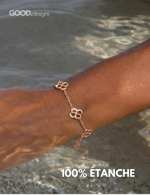 Detalle de GD GOOD.designs Bracelet trèfle pour femme ajustable en acier inox 316L (16–21 cm)