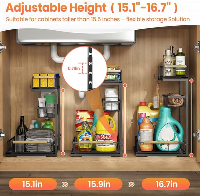 Detalle de Aekenr 3-Tier Under Sink Organizer & Pull-Out Storage (2-Pack) for Kitchen & Bathroom Cabinets