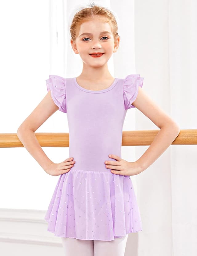 Detalle 2 de Arshiner Vestito da balletto per bambini 2-10 anni con tutù, maniche volanti e body in cotone