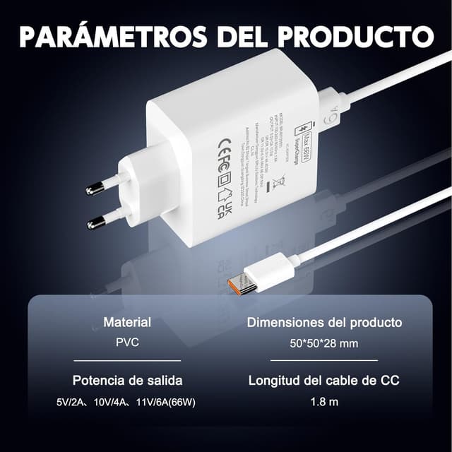 Detalle 1 de Cargador USB C 66W rápido para Huawei y Honor