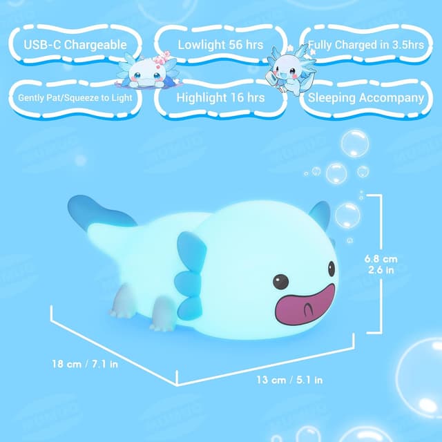 Thumbnail 6 de MUMUQ Axolotl Kids Night Light – silicone LED touch night lamp with dimmer and 20-minute timer