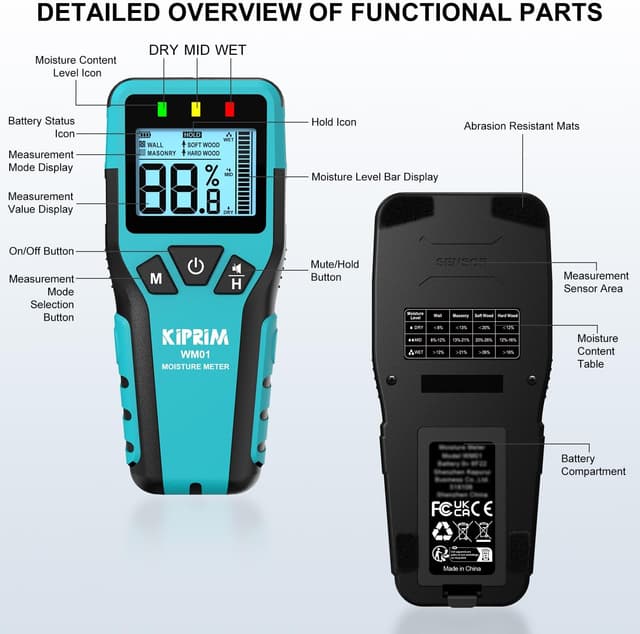 Thumbnail 6 de Kiprim Pinless Damp Meter 4-mode moisture meter