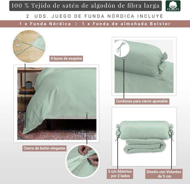 Thumbnail 2 de Pizuna Funda Nórdica 155x210 cm 🌊 400 Hilos 100% Algodón