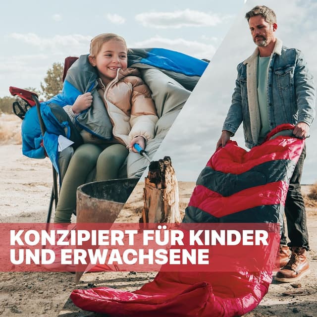 Detalle de MalloMe Schlafsack Outdoor für Erwachsene und Kinder – Winter, leicht & wasserdichtes Deckenschlafsack-Design