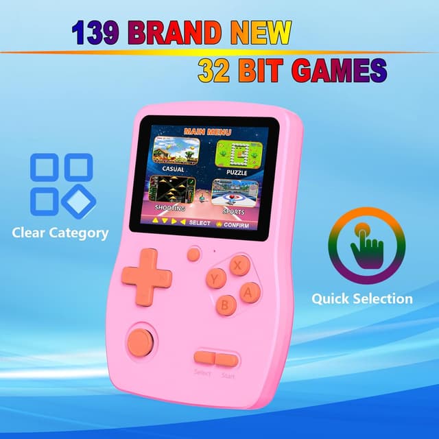 Detalle 2 de Bornkid Console portable 32 bits pour enfants, écran IPS 3,0" et 139 jeux intégrés (rose)