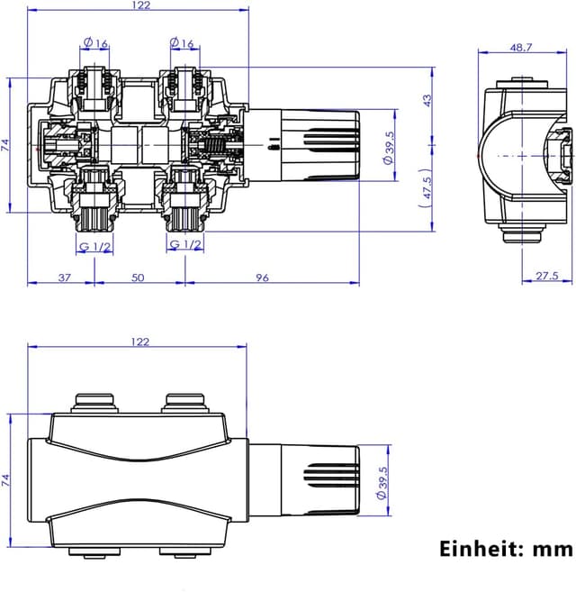 Thumbnail 6 de Heilmetz Multiblock Set für Heizkörper-Anschlussarmatur mit Thermostat (Ventil 50 mm) – Weiß, 15 mm + 16 mm
