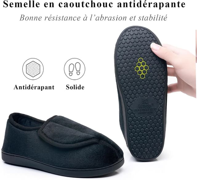 Detalle 2 de Git-up Pantoufles diabétiques en mousse à mémoire de forme, chaussons confortables réglables à bout fermé