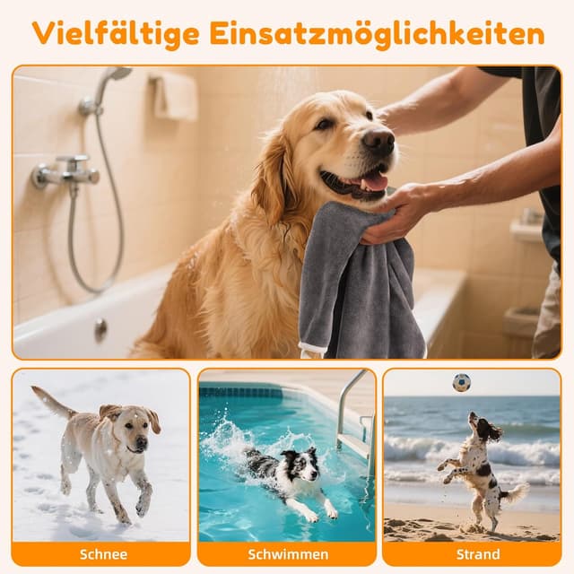 Detalle 2 de 2er-Set Hunde-Handtücher aus Mikrofaser (extra saugfähig), mit Aufhänge-Schlaufe – für kleine bis große Hunde