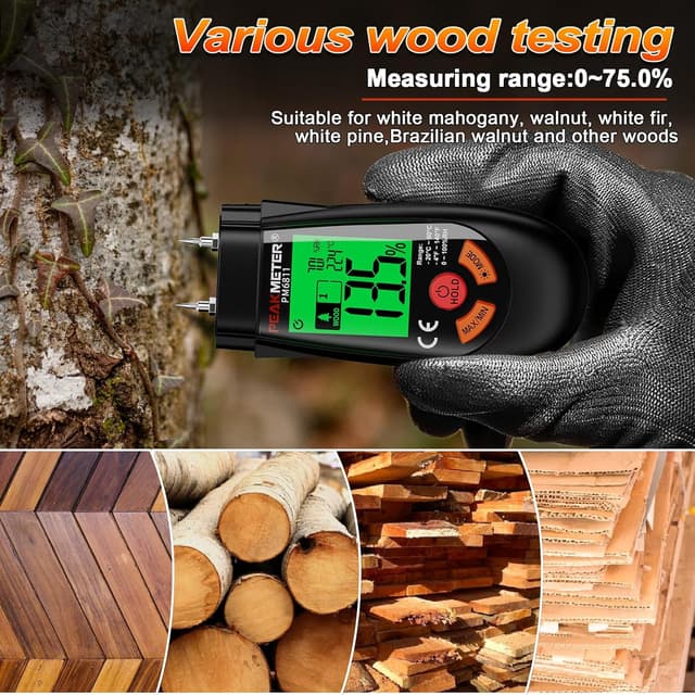 Detalle de Misuratore di umidità con batteria e display LCD per legno e carta (modello aggiornato)