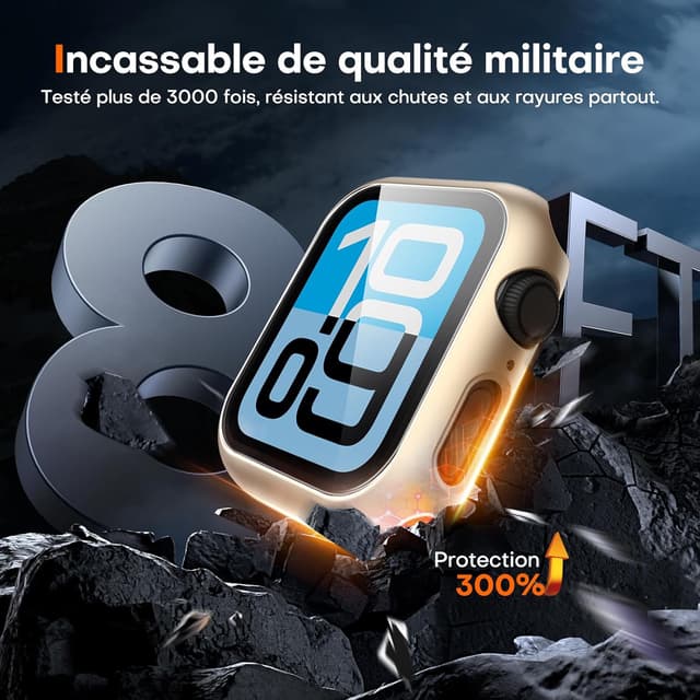 Detalle de TAURI 2 pièces PC coque + verre trempé pour Apple Watch SE/Series 6/5/4 44 mm – Champagne + transparent