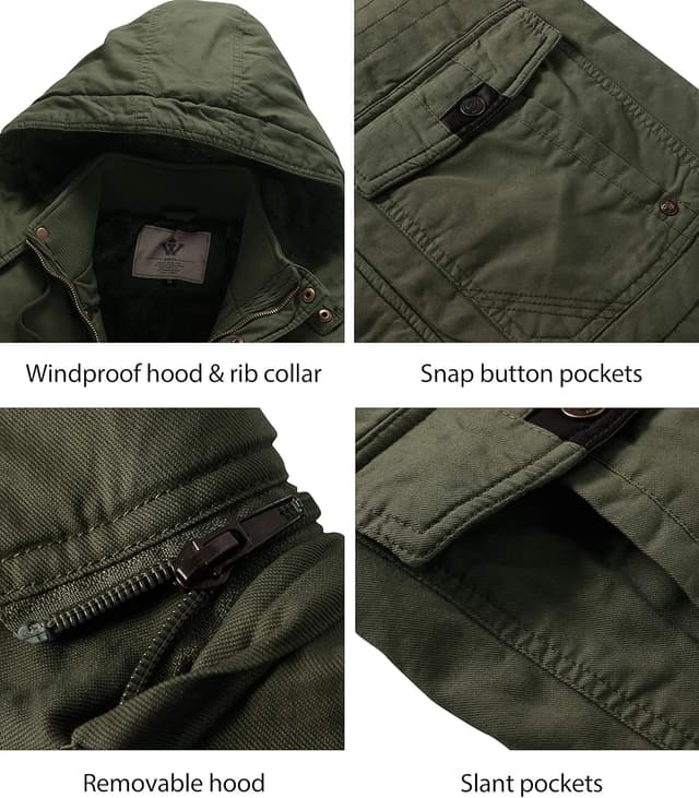 Detalle de WenVen Giacca Militare Invernale Uomo con cappuccio staccabile