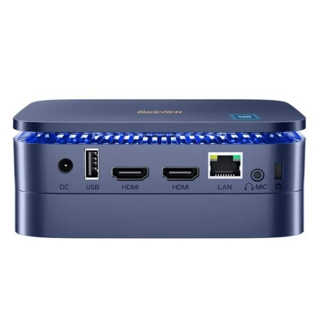 Detalle de Blackview MP60 Mini PC con Intel Celeron N5095, 16GB RAM y 512GB SSD en azul