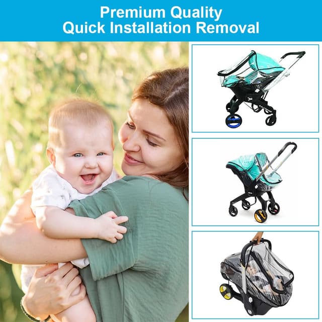 Detalle de Aolso Kinderwagen-Regenschutz (für Kinderwagen-Autositz) mit U-förmigem Reißverschluss und großen Fenstern