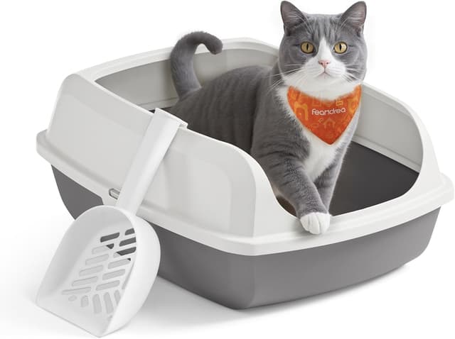 Detalle de Feandrea bac à litière pour chat XL à parois hautes, ouvert sur le dessus, avec pelle (PPT009W101)