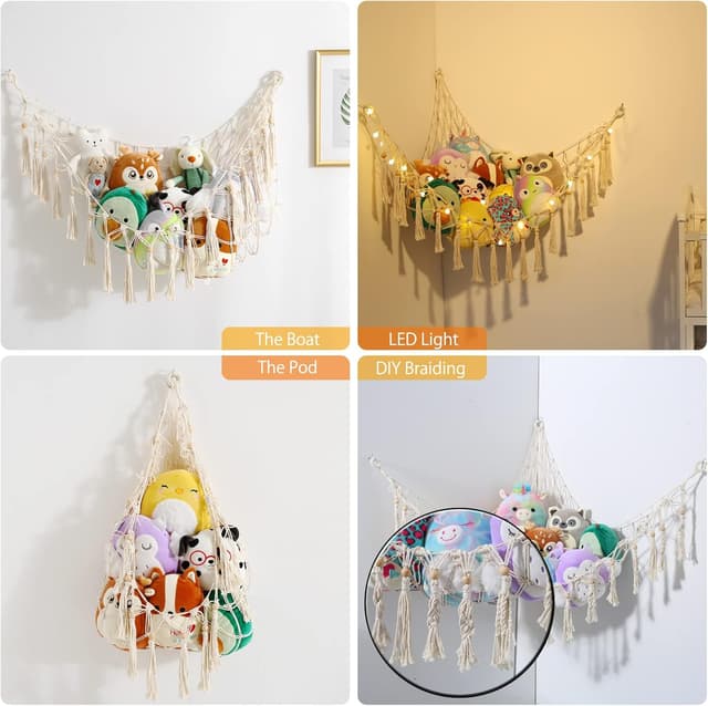 Thumbnail 4 de Hamac à peluches fileté 140x107 cm blanc