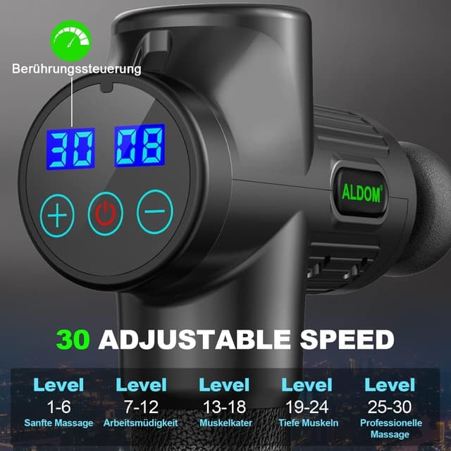 Detalle 2 de ALDOM Pistola de Masaje Muscular 30 niveles