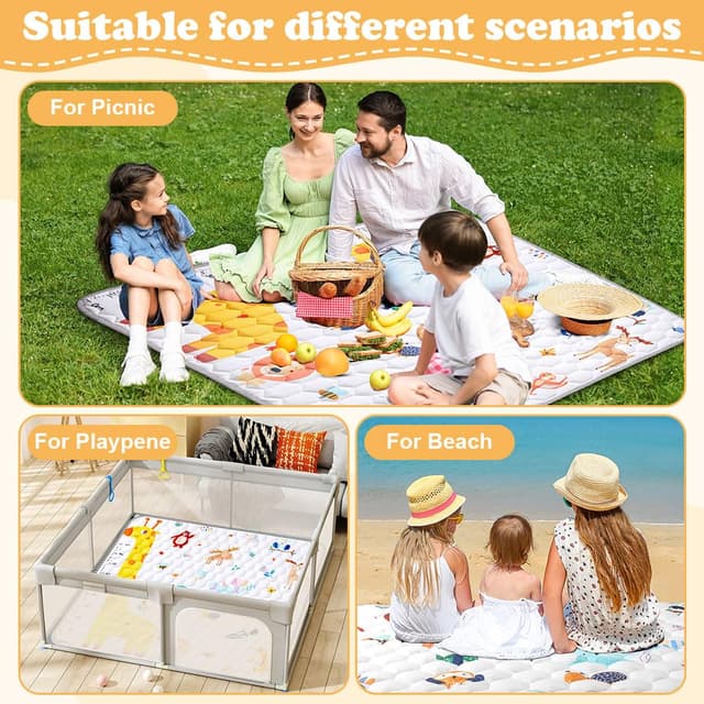 Detalle 2 de Aolso Baby Spielmatte 127x127 cm – faltbare Krabbeldecke mit rutschfestem Silikon (Landtiere)