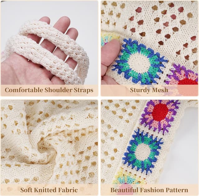 Detalle de Etercycle Crochet Tote Bag – mesh beach bag in colourful lace, boho summer hobo style