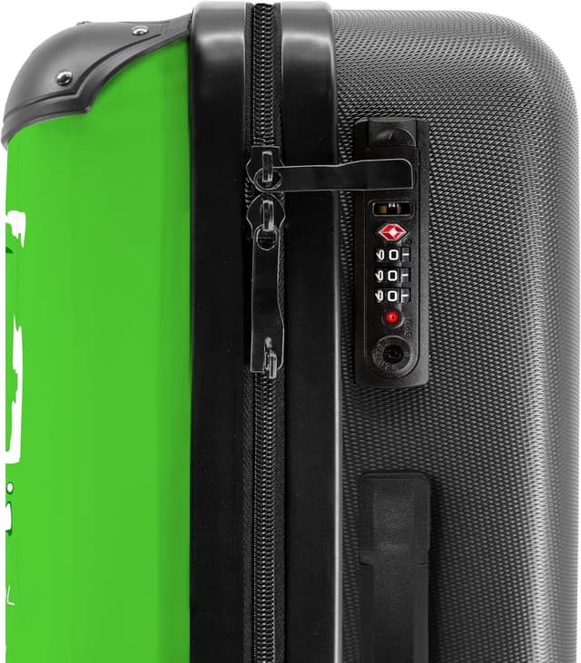 Detalle de Valigia grande rigida NoBoringSuitcases.com con serratura TSA, trolley medio e design Orsetto di Peluche verde