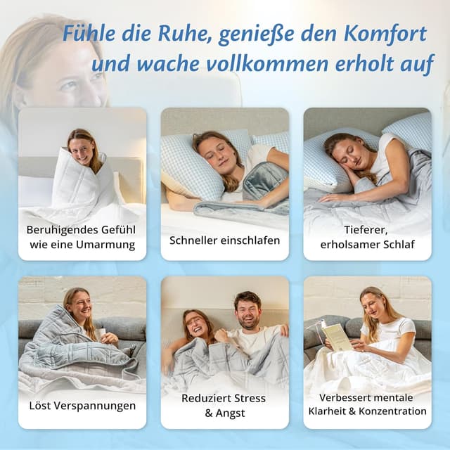 Detalle de Ella Gewichtsdecke 135x200 cm, 7 kg – Anti Stress Therapiedecke aus 100% Baumwolle (grau)