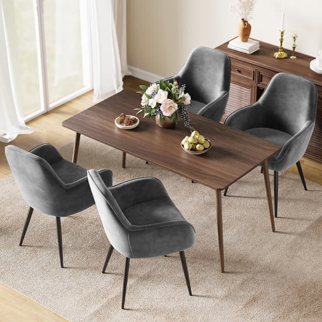 Detalle de ELUCHANG Esszimmerstuhl im 4er-Set mit Armlehne, Samtbezug und Metallgestell