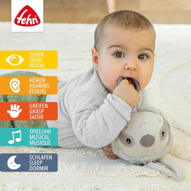 Detalle 2 de Fehn Spieluhr Faultier – Kuscheltier & Einschlafhilfe mit Aufziehmelodie „Brahms Wiegenlied“