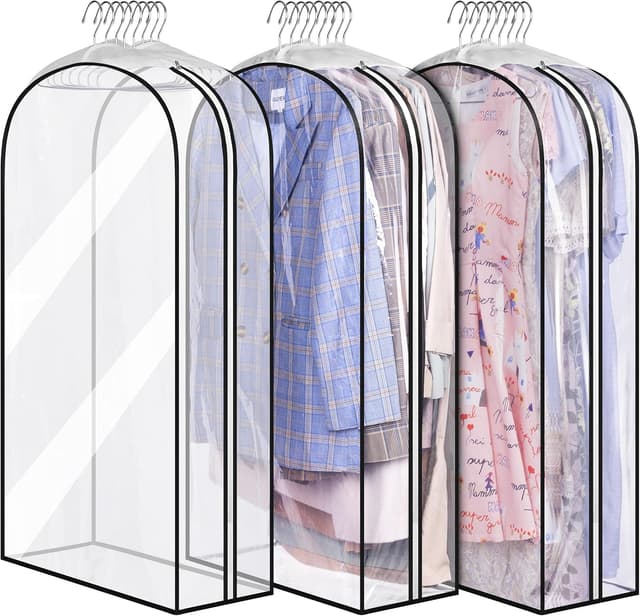 Detalle de MISSLO 10" Gusseted 40" All-Clear Hanging Garment Bags (3-Pack) for Suits, Coats & Dresses