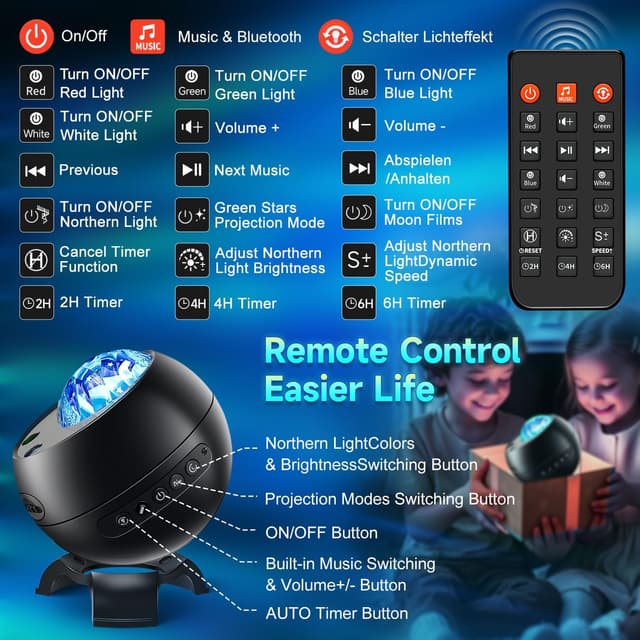 Thumbnail 6 de Northern Galaxy Light Projector (300+ Modes, 5 Planet Films, Bluetooth Moon Galaxy + White Noise)