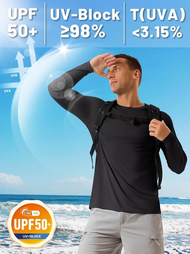 Detalle de TACVASEN Herren UPF 50+ UV-Schutz Langarmshirt für Outdoor & Sport (Rashguard)