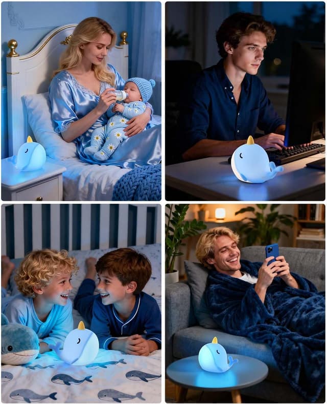 Detalle 1 de Fuloon Whale Narwhal night light, 30 min timer