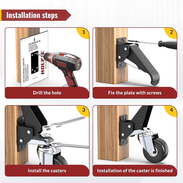 Detalle de HOLKIE Retractable Heavy Duty Castors with lifting and lowering function (max 315 kg, 4 castors)