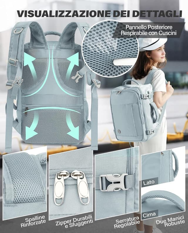 Detalle de VANKEV Zaino Easyjet 45x36x20 30L con scomparto per PC fino a 15,6" (bagaglio a mano)