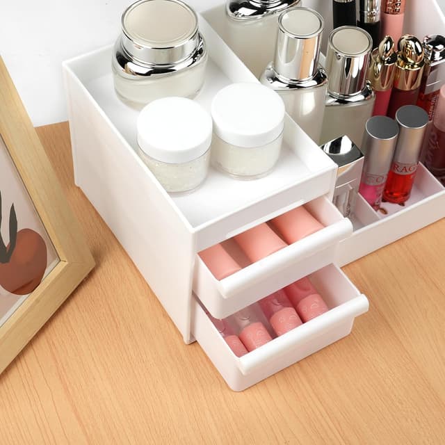 Detalle 2 de URAQT Makeup Organizer Storage Drawers (Large Capacity) – 2 drawers cosmetic storage box for vanity, bathroom or bedroom