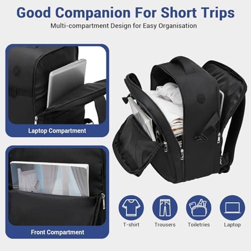 Detalle de Kono Mochila de viaje para Ryanair/Vueling cabina 40x30x20 cm (24L) con apertura 180° y compartimento portátil, negro