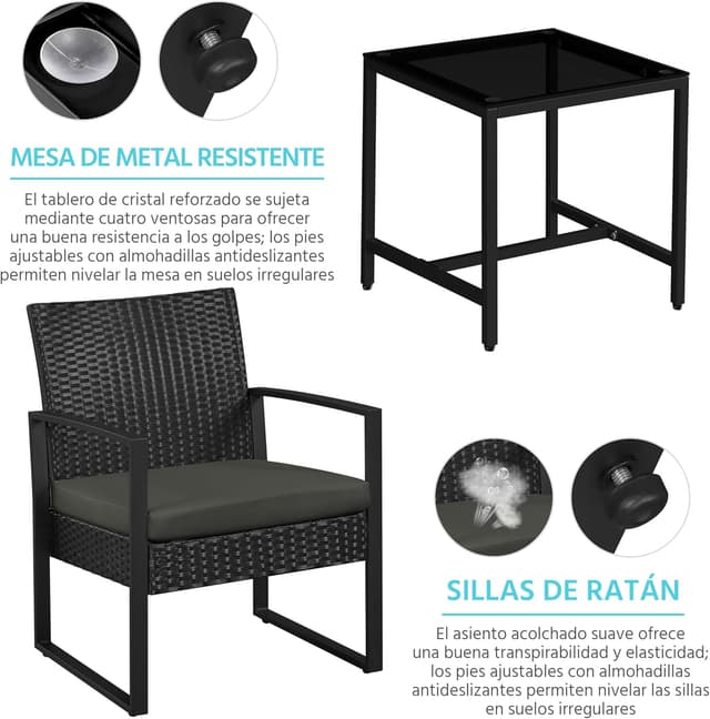 Thumbnail 6 de Yaheetech Conjunto Exterior Mesa y Sillas