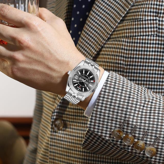 Detalle 2 de NIBOSI Orologio da polso da uomo stile business dress analogico al quarzo con datario e cinturino in acciaio inox