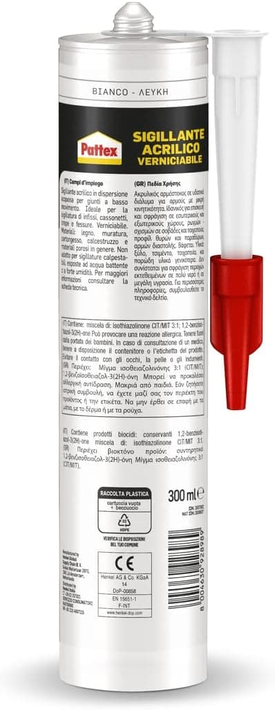 Detalle 2 de Pattex Acril One sigillante acrilico Acrilico Acril One con effetto intonaco ruvido, bianco da 300 ml