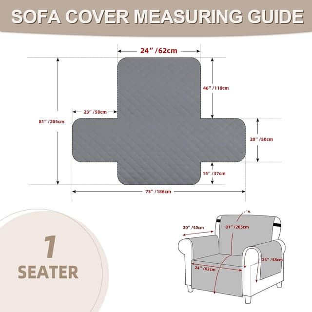 Detalle de FIGOOO Copridivano impermeabile 1 posto trapuntato con tasche laterali color cachi