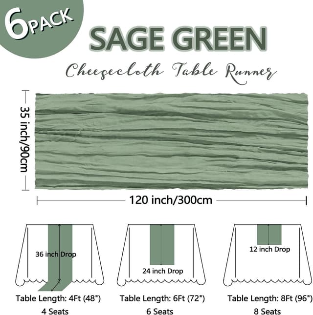 Thumbnail 1 de 6 Pack Sage Green Cheesecloth Table Runner 10Ft