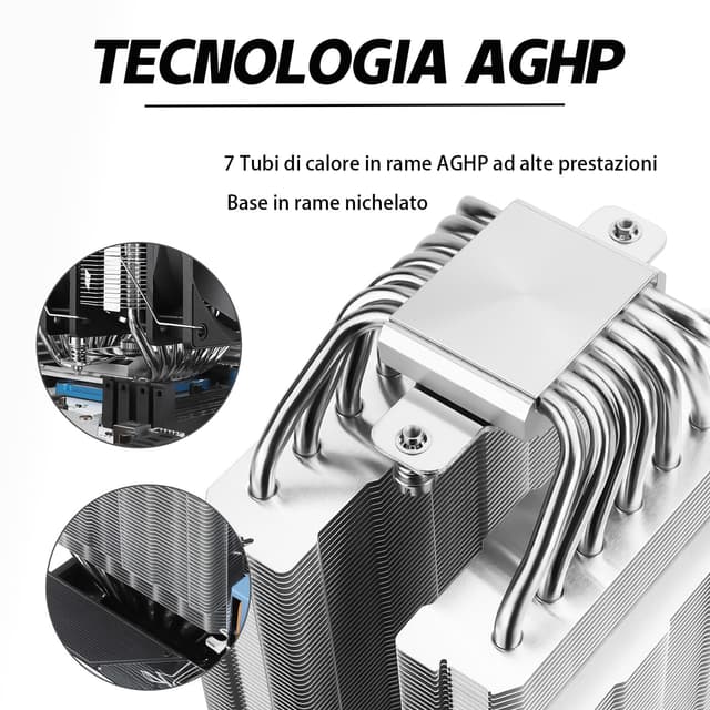 Detalle de TR Phantom Spirit 120SE CPU-Kühler mit 7 Heatpipes, Doppel-120-mm-Lüfter TL-C12B V2 PWM (AGHP 4.0) für AM4/AM5 & Intel 1700/1200