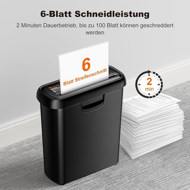Detalle de Bonsaii S123-A Aufsatz-Aktenvernichter (P2), Streifenschnitt für 6 Blätter, 9‑Liter Papierkorb