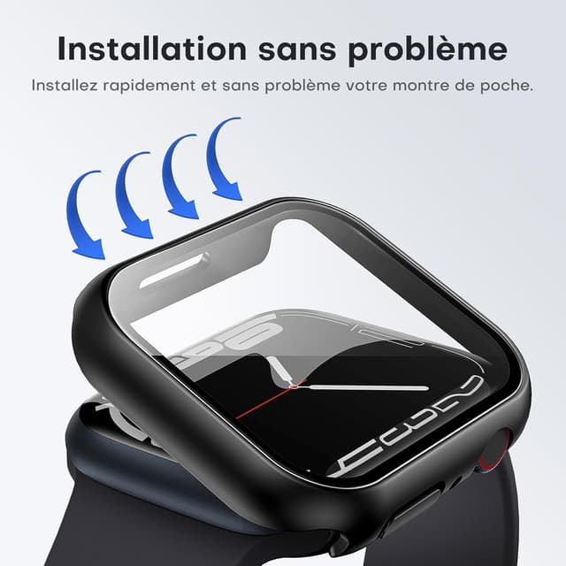 Thumbnail 6 de TAURI Tauri 2 pièces coque + protection écran en verre trempé pour Apple Watch Series 9/8/7 (41 mm) – Noir