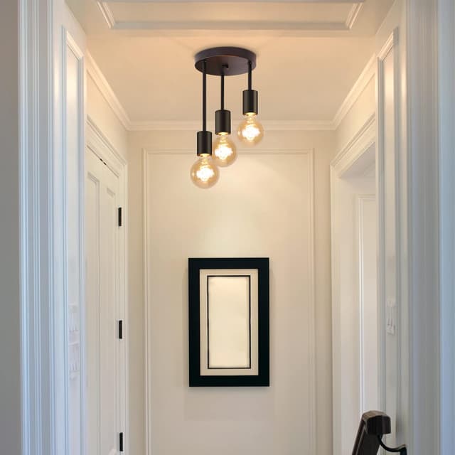 Detalle 2 de CBJKTX Vintage Deckenleuchte Schwarz mit 3 Spots (E27) – Industriedesign für Esszimmer, Küche & Flur