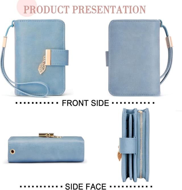 Detalle de Faneam Ladies Purse RFID Blocking Leather Wallet with Wrist Strap and 14 Card Slots